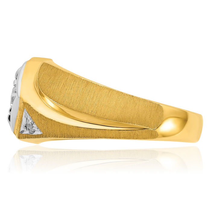 10K Solid Two Tone Gold Mens Diamond Statement Ring