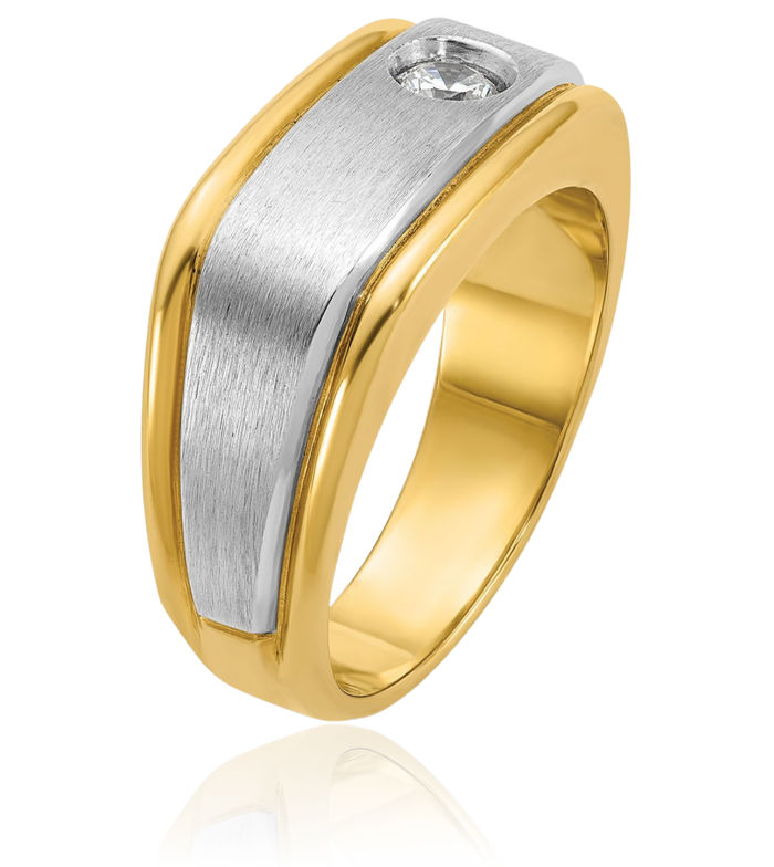 10K Solid Two Tone Gold Mens Diamond Statement Ring