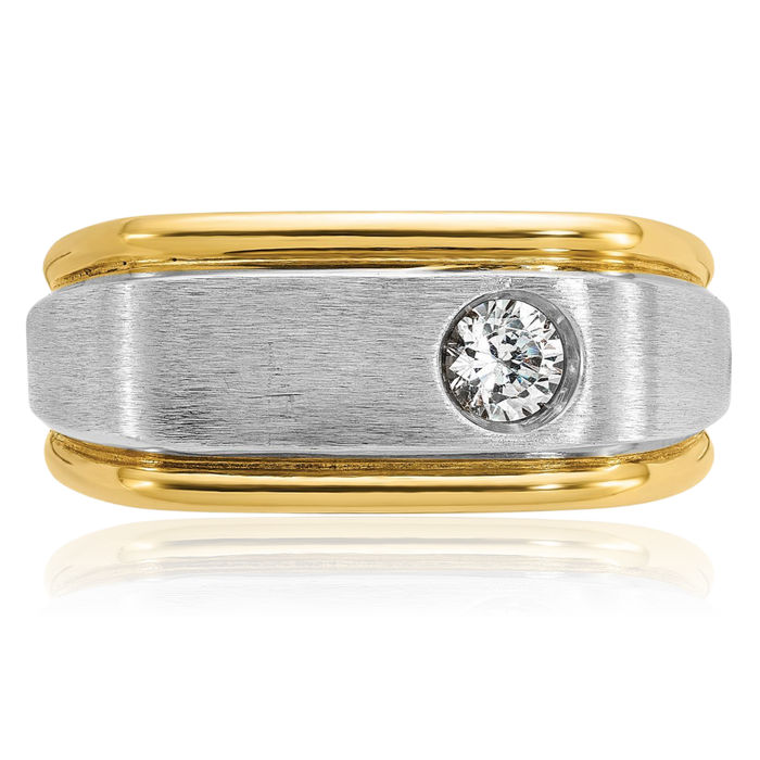 10K Solid Two Tone Gold Mens Diamond Statement Ring