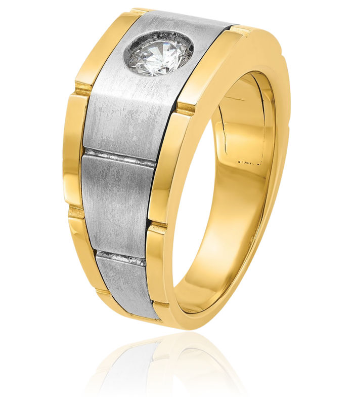 10K Solid Two Tone Gold Mens Diamond Statement Ring