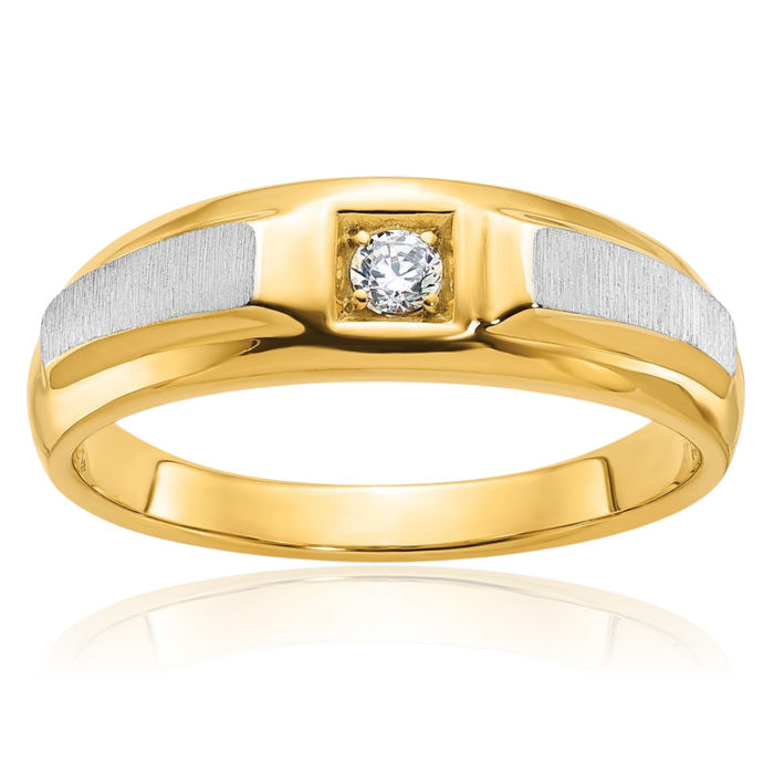 10K Solid Two Tone Gold Mens Diamond Wedding Band Statement Ring