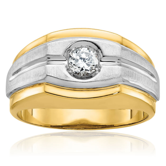 10K Solid Two Tone Gold Mens Diamond Wedding Band Statement Ring