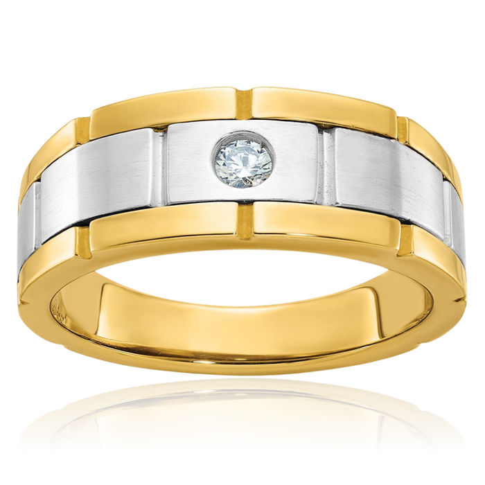 10K Solid Two Tone Gold Mens Diamond Wedding Band Ring