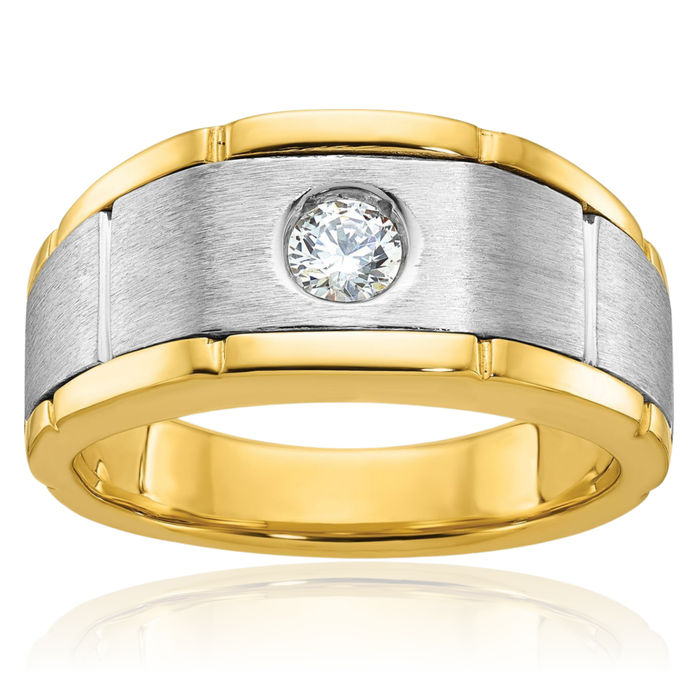 10K Solid Two Tone Gold Mens Diamond Wedding Band Ring