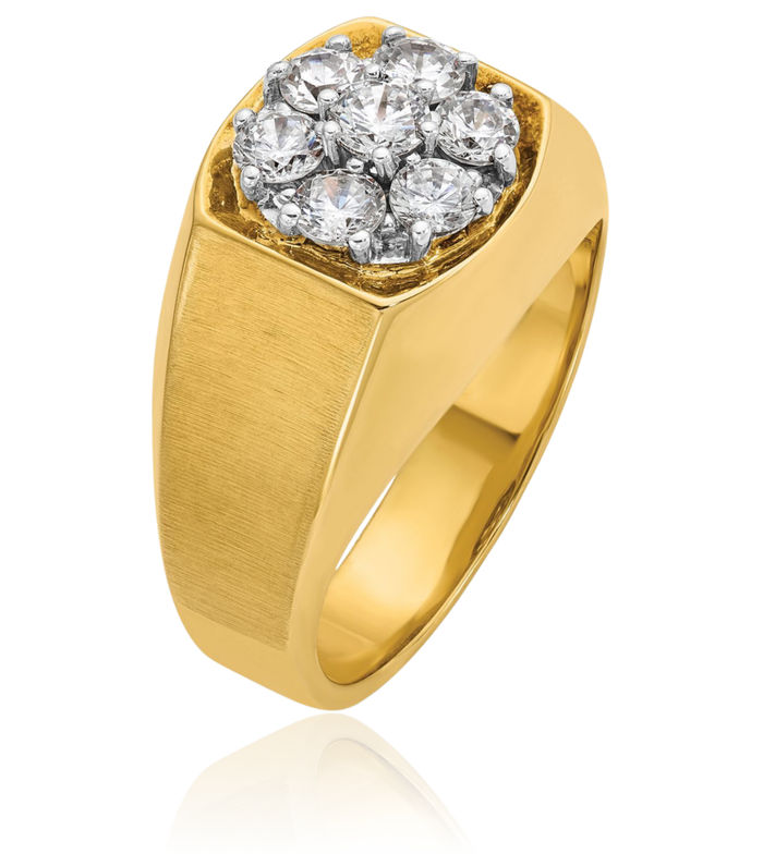 10K Solid Two Tone Gold Mens Round Diamond Statement Ring