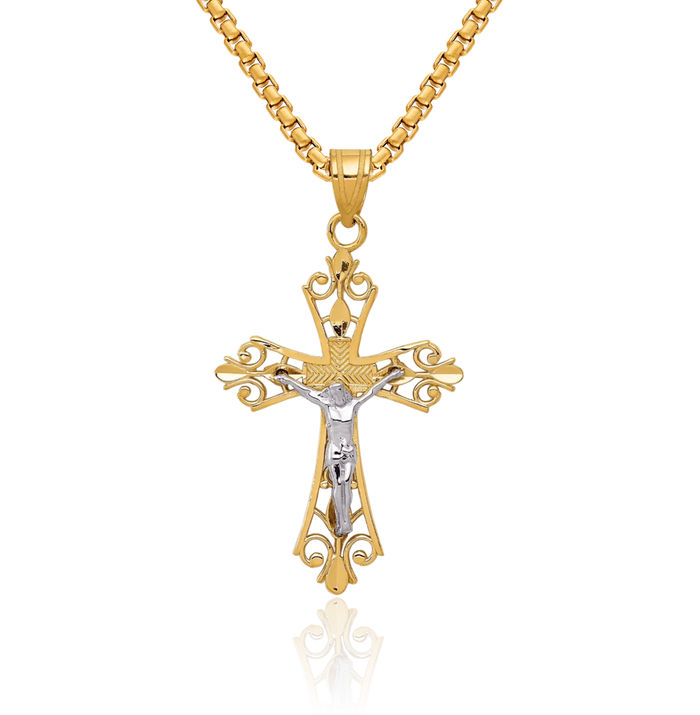 10K Solid Two Tone Gold Necklace Chain Pendant Charm