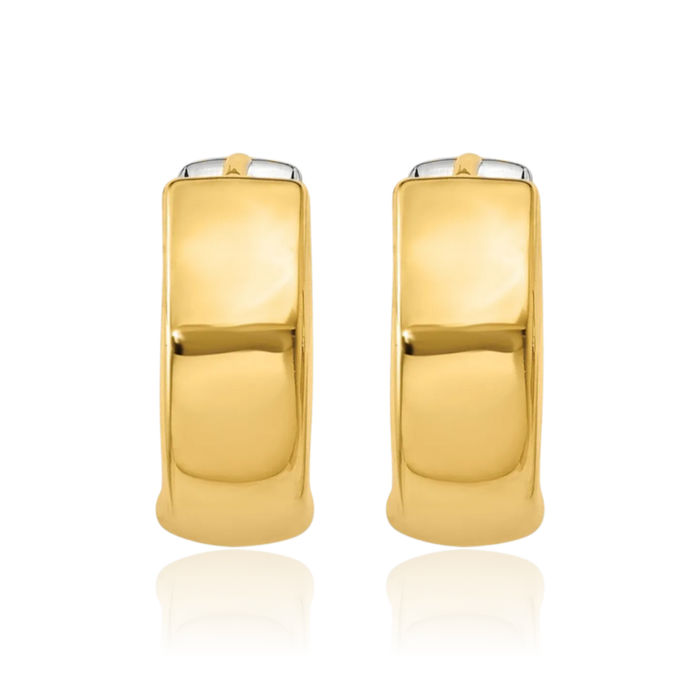 10K Solid Two Tone Gold Round Huggie Mini Hoop Earrings