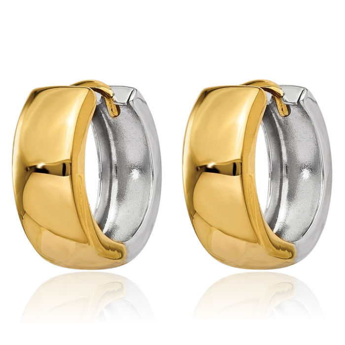 10K Solid Two Tone Gold Round Huggie Mini Hoop Earrings