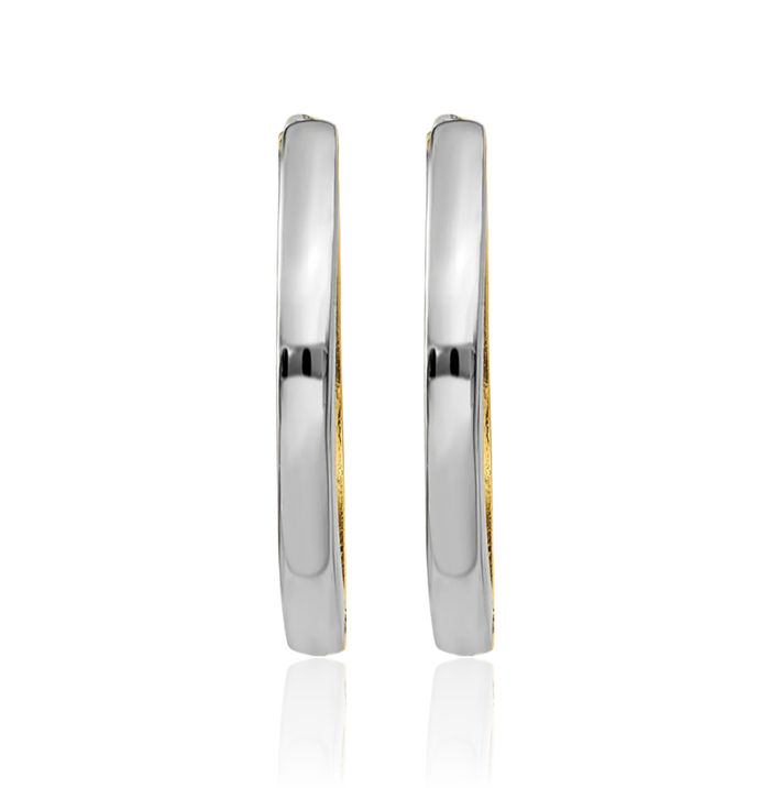 10K Solid Two Tone Gold Round Huggie Small Hoop Earrings