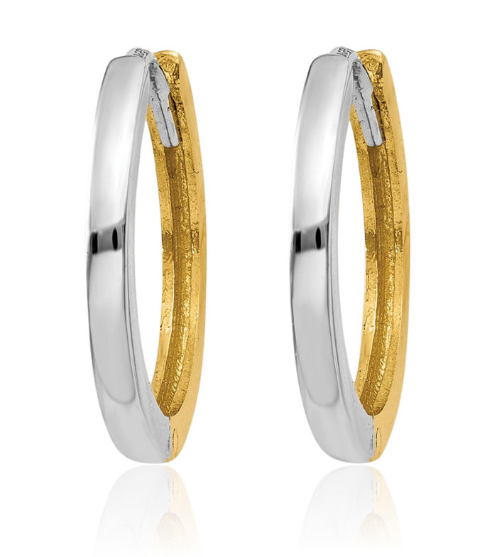 10K Solid Two Tone Gold Round Huggie Small Hoop Earrings