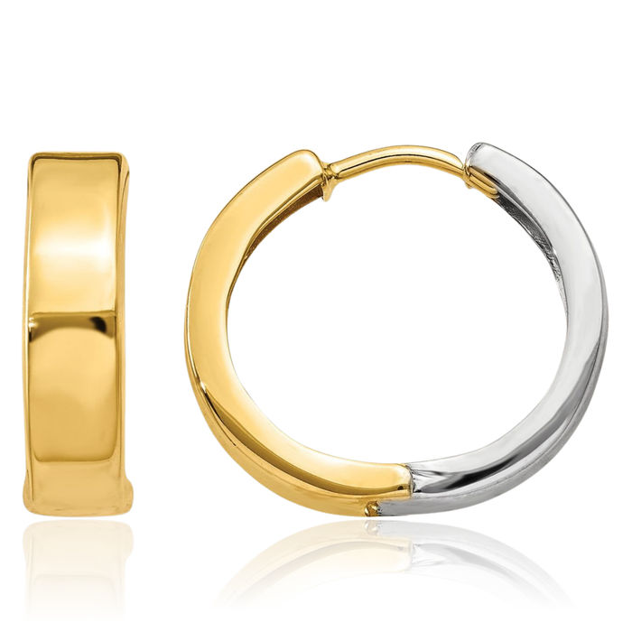 10K Solid Two Tone Gold Round Medium Hoop Earrings
