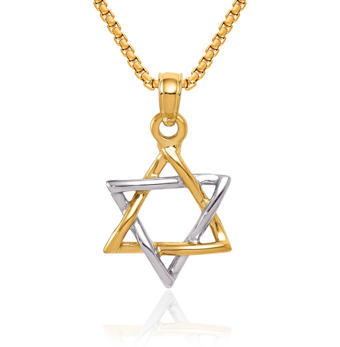 10K Solid Two Tone Gold Star of David Jewish Magen Necklace Judaica Religious Chain Pendant Israel Charm