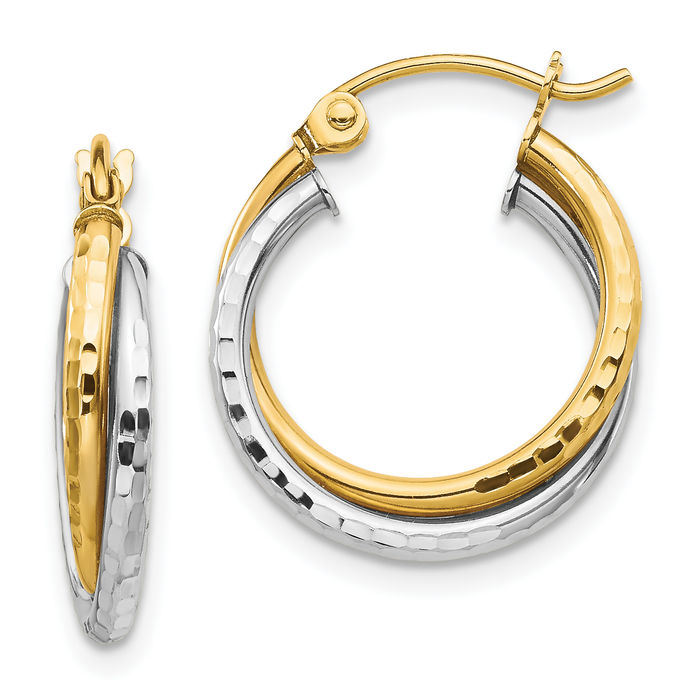 10K Solid Two Tone Gold Twisted Small Hoop Earrings