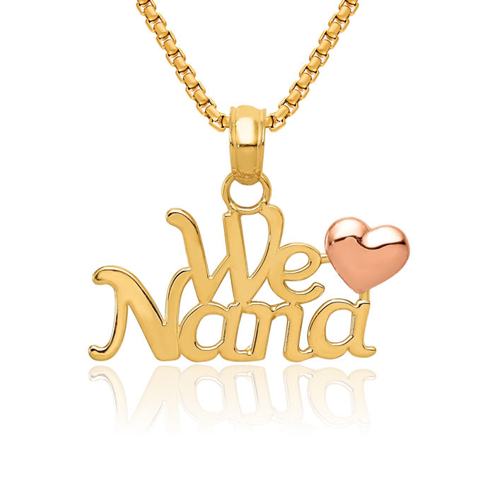 10K Solid Two Tone Gold We Love Grandma Necklace Nana Charm Grandmother Pendant