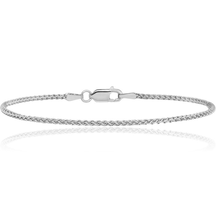 10K Solid White Gold 0.85mm Spiga Wheat Link Chain Anklet Summer Beach Foot Ankle Bracelet