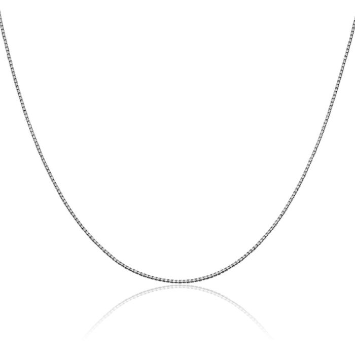 10K Solid White Gold 0.9mm Box Link Chain Necklace