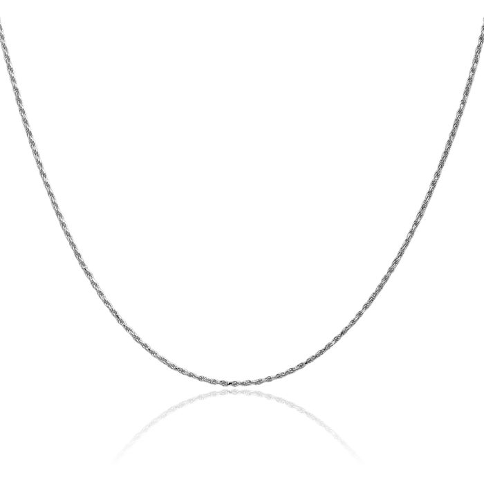 10K Solid White Gold 1.15mm Rope Chain Twisted Link Necklace