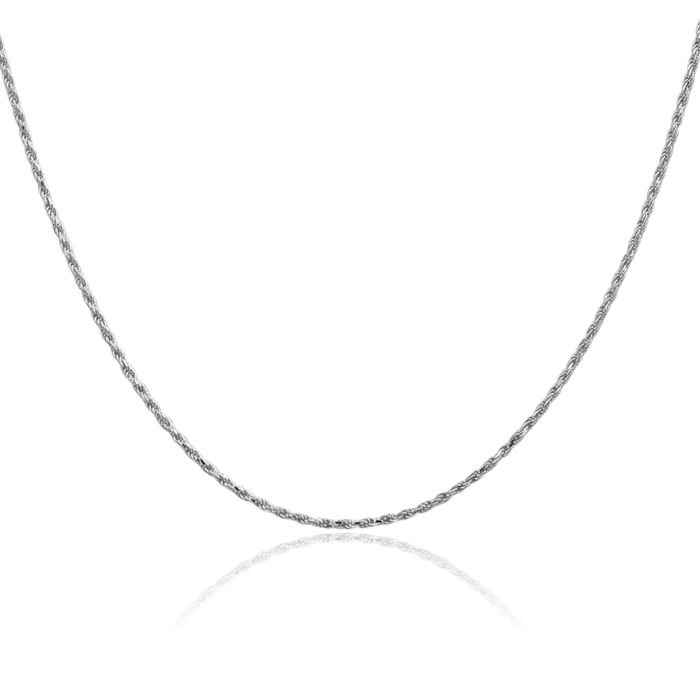 10K Solid White Gold 1.3mm Rope Chain Twisted Link Necklace