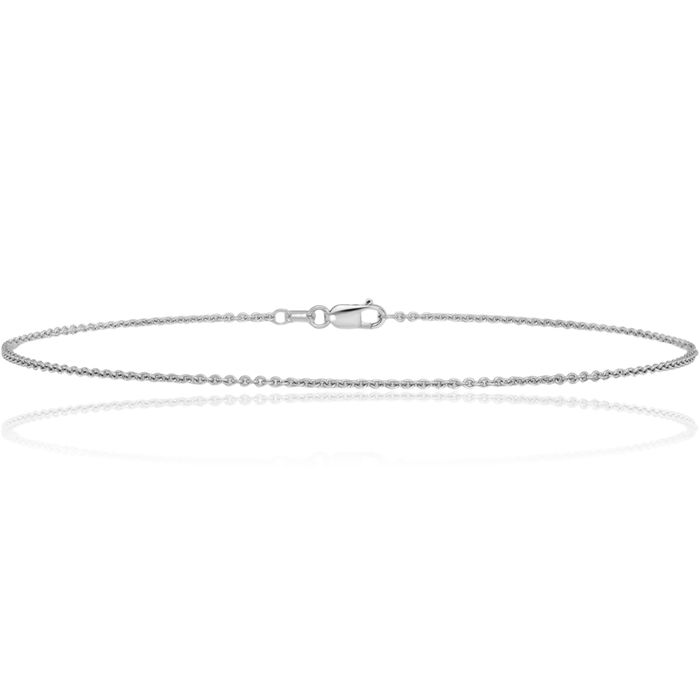 10K Solid White Gold 1.4mm Round Cable Rolo Link Chain Anklet Summer Beach Foot Ankle Bracelet