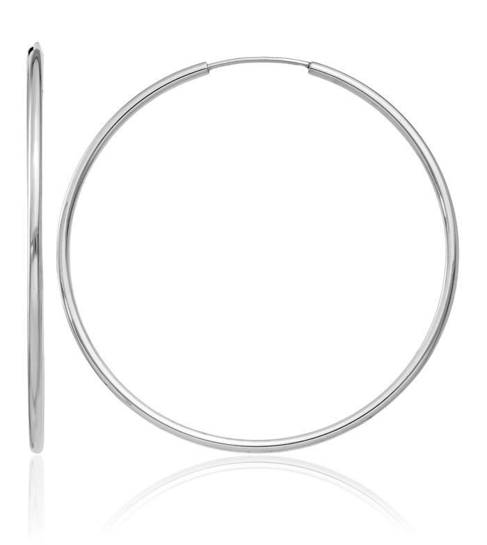 10K Solid White Gold 1.5mm Endless Round Hoop Earrings