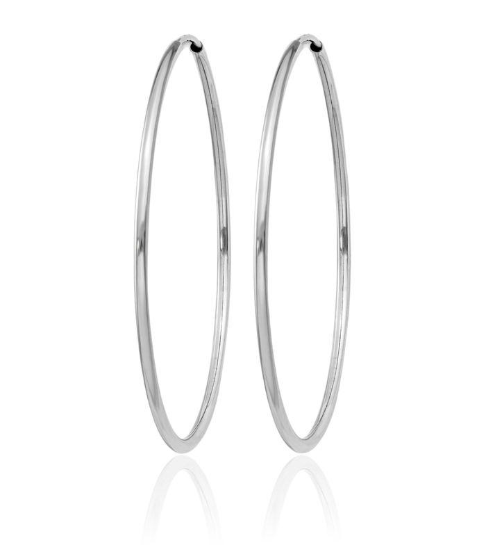10K Solid White Gold 1.5mm Endless Round Hoop Earrings