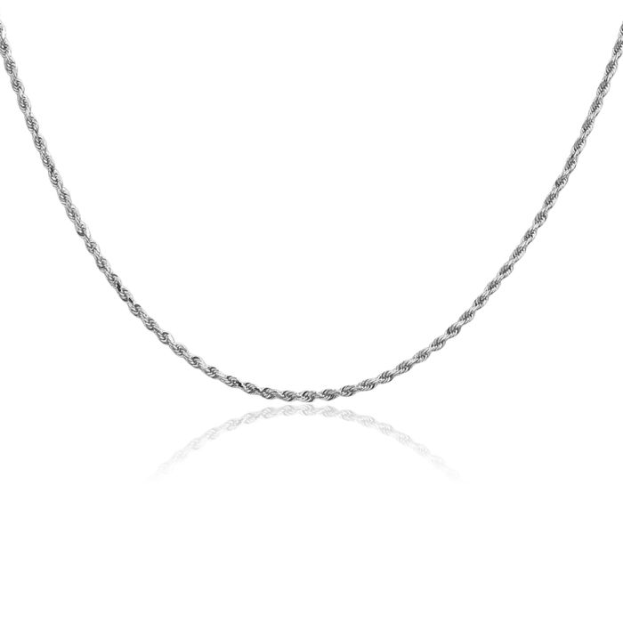 10K Solid White Gold 1.5mm Rope Chain Twisted Link Necklace