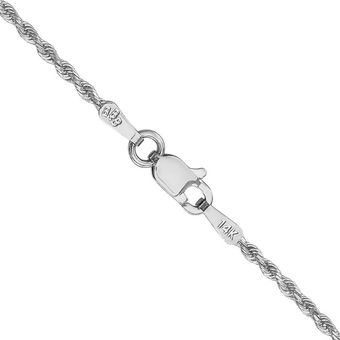 10K Solid White Gold 1.5mm Rope Chain Twisted Link Necklace