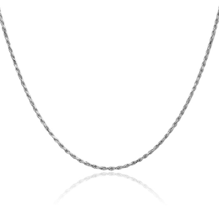 10K Solid White Gold 1.6mm Rope Chain Twisted Link Necklace