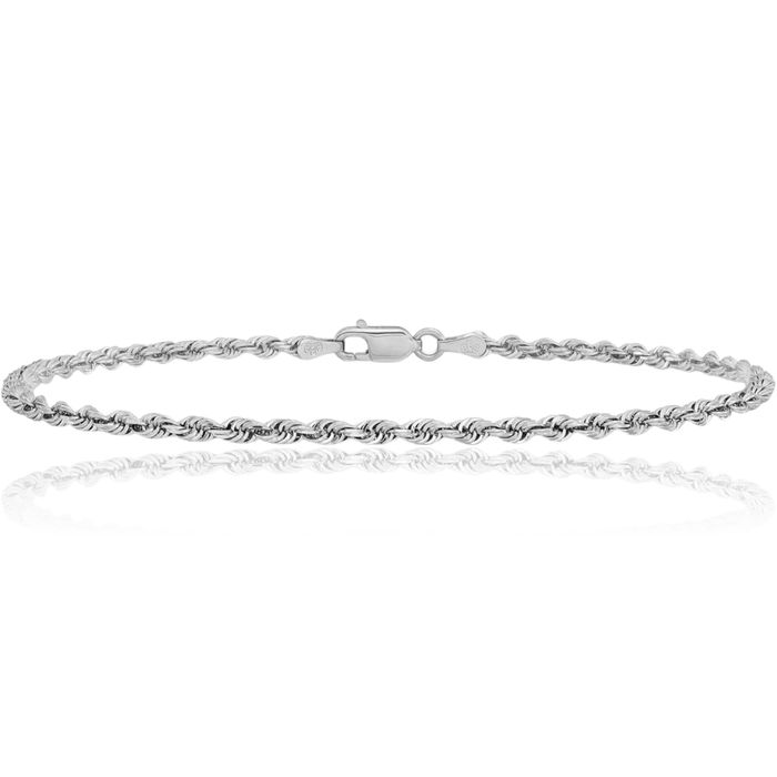 14K Solid White Gold 3mm Quadruple Rope Chain Bracelet