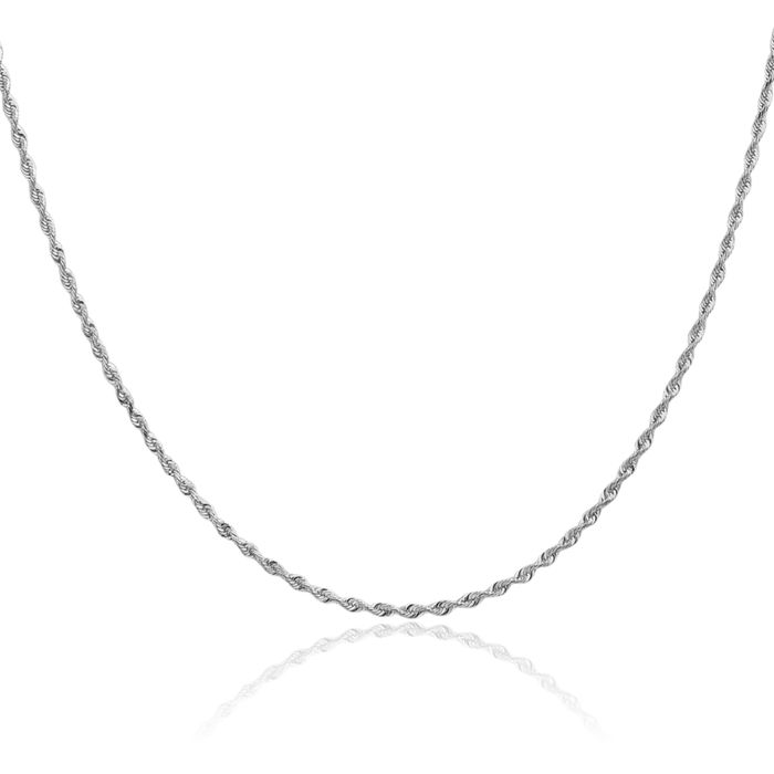 10K Solid White Gold 1.85mm Quadruple Rope Chain Twisted Link Necklace