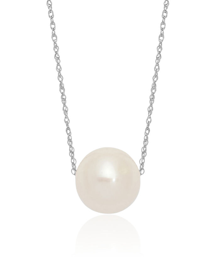 10K Solid White Gold 10mm Round Freshwater Cultured Pearl Rope Chain Twisted Link Necklace