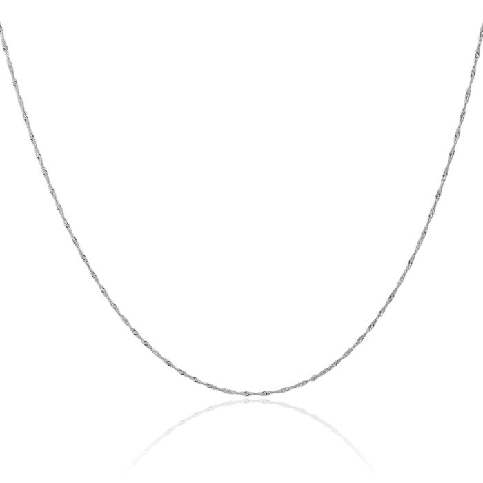 10K Solid White Gold 1mm Singapore Chain Necklace