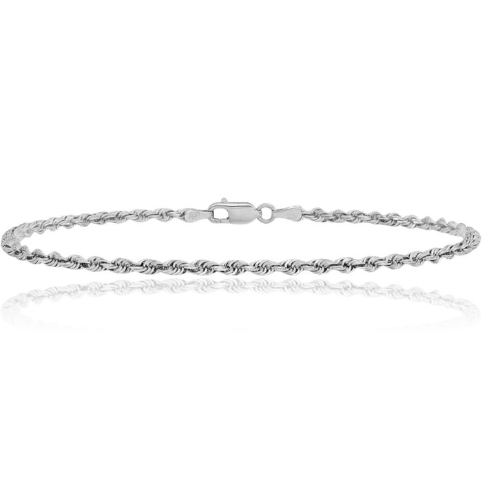 10K Solid White Gold 2.25mm Quadruple Rope Chain Bracelet