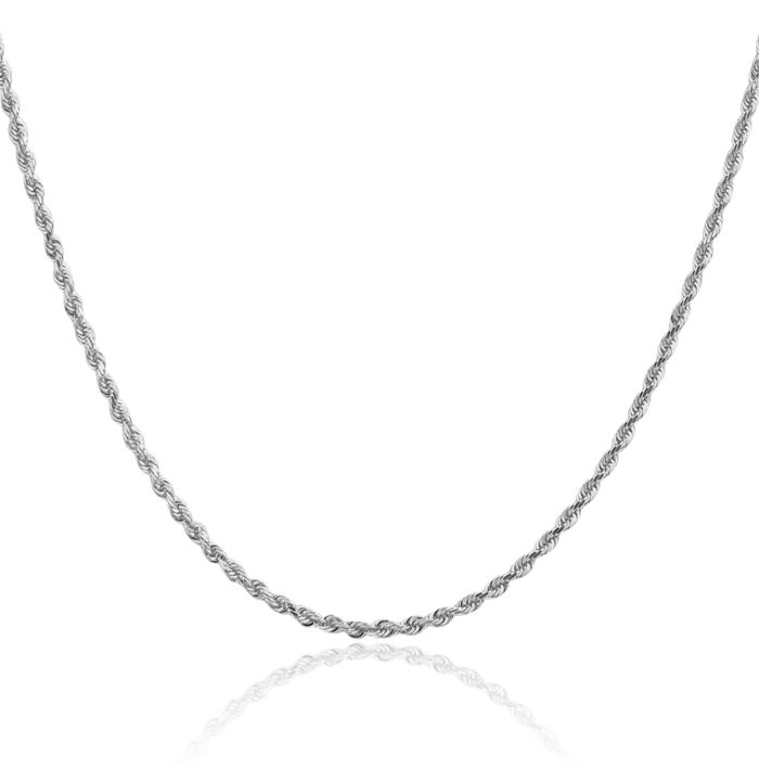 10K Solid White Gold 2.25mm Quadruple Rope Chain Twisted Link Necklace