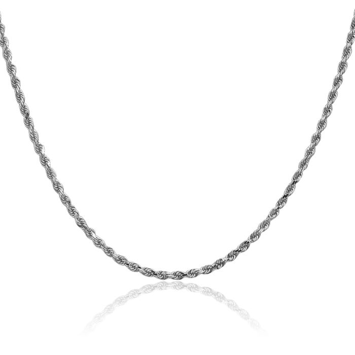 10K Solid White Gold 2.25mm Rope Chain Twisted Link Necklace