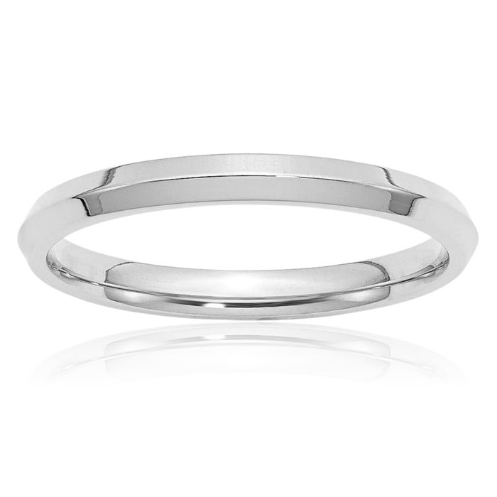 10K Solid White Gold 2.5mm Knife Edge Comfort Fit Plain Classic Wedding Band Ring