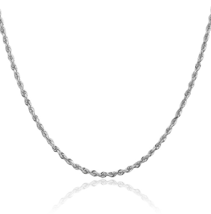 10K Solid White Gold 2.75mm Quadruple Rope Chain Twisted Link Necklace