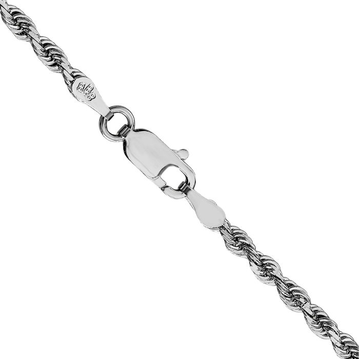 10K Solid White Gold 2.75mm Quadruple Rope Chain Twisted Link Necklace