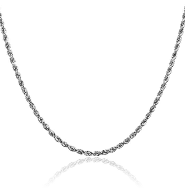 10K Solid White Gold 2.75mm Rope Chain Twisted Link Necklace