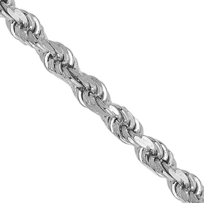 10K Solid White Gold 2.75mm Rope Chain Twisted Link Necklace