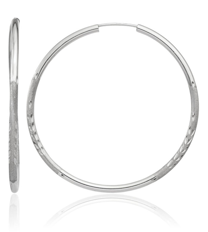 10K Solid White Gold 2mm Endless Round Large Hoop Earrings