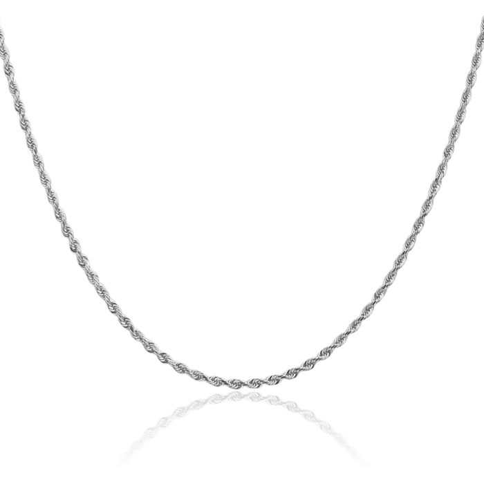 10K Solid White Gold 2mm Quadruple Rope Chain Twisted Link Necklace