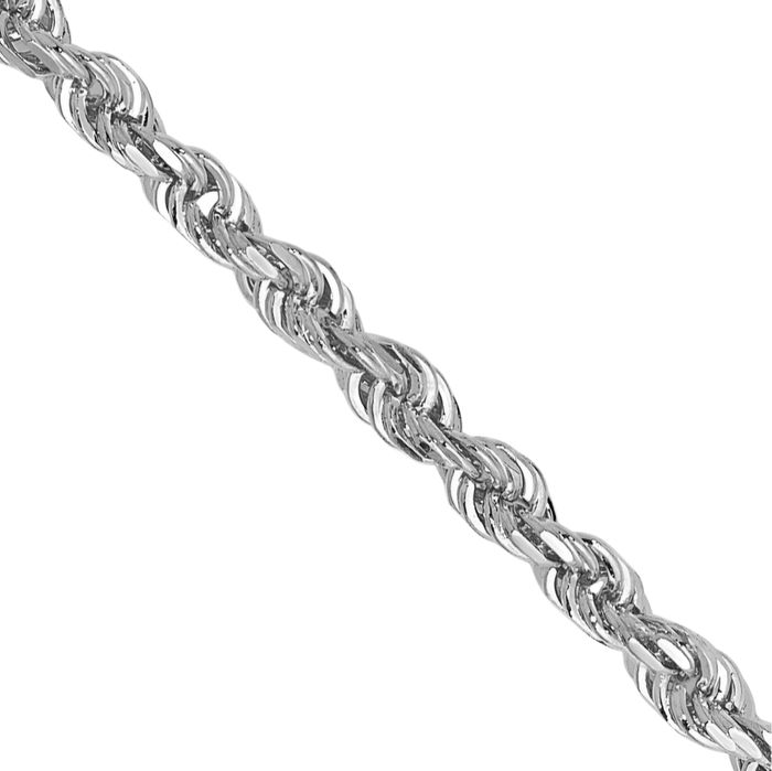 10K Solid White Gold 2mm Quadruple Rope Chain Twisted Link Necklace