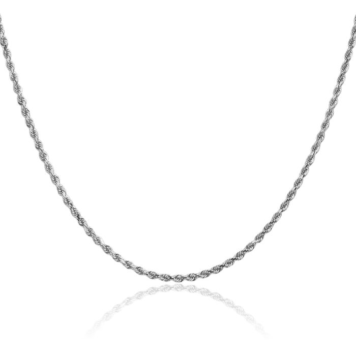 10K Solid White Gold 2mm Rope Chain Twisted Link Necklace