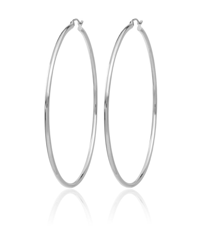 10K Solid White Gold 2mm Tube Round Extra Large Hoop Earrings