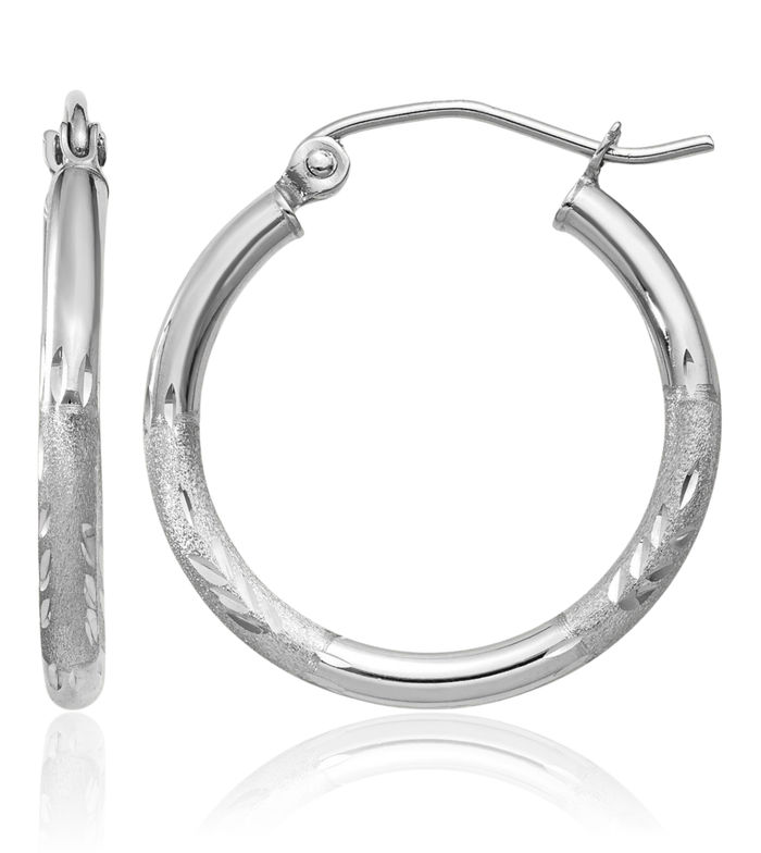 10K Solid White Gold 2mm Round Small Hoop Earrings