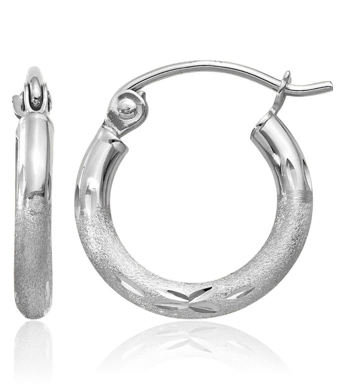 10K Solid White Gold 2mm Round Small Hoop Earrings