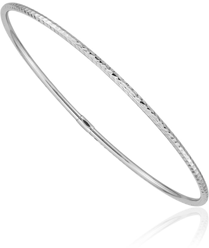 10K Solid White Gold 2mm Slip On Bangle Bracelet