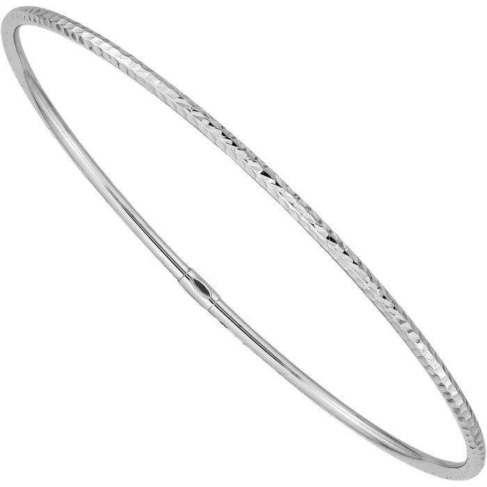 10K Solid White Gold 2mm Slip On Bangle Bracelet