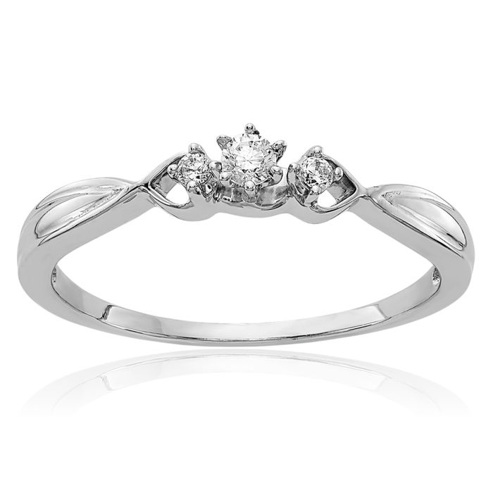 10K Solid White Gold 3 Stone Diamond Ring